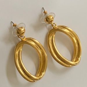 Gold-Tone Oval Dangling Earrings